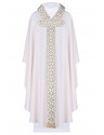Chasuble with embroidered belt and collar. cross motif - ecru (H87)
