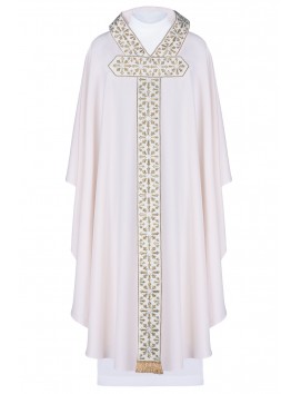 Chasuble avec ceinture et col brodés, motif en croix - écru (H87)