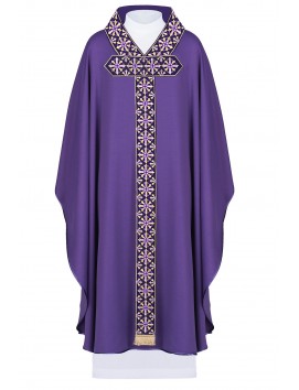 Chasuble with embroidered belt and collar. cross motif - purple (H88)