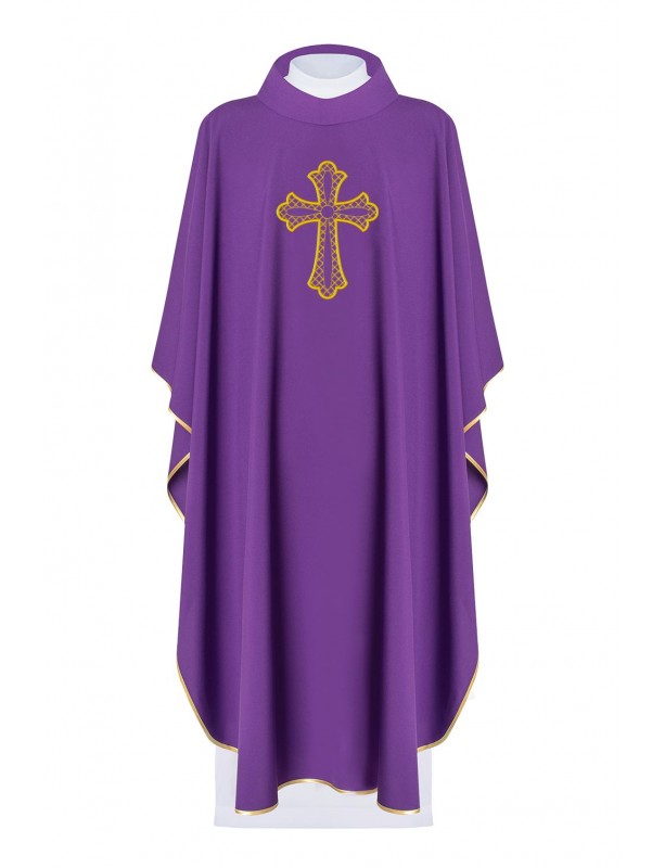 Casulla bordada con el símbolo de la cruz - morada (H95)