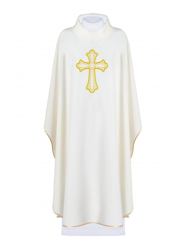 Chasuble brodée avec le symbole de la Croix - écru (H96)