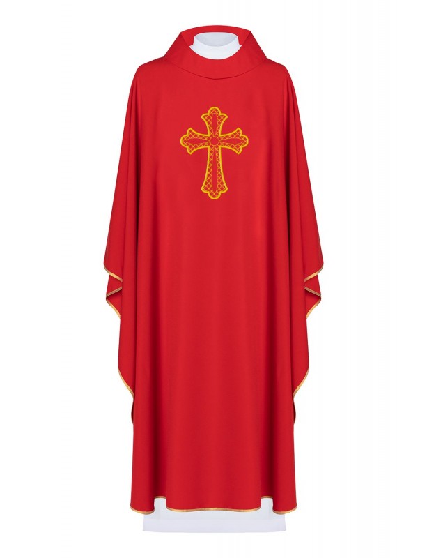 Casula ricamata con il simbolo della Croce - rosso