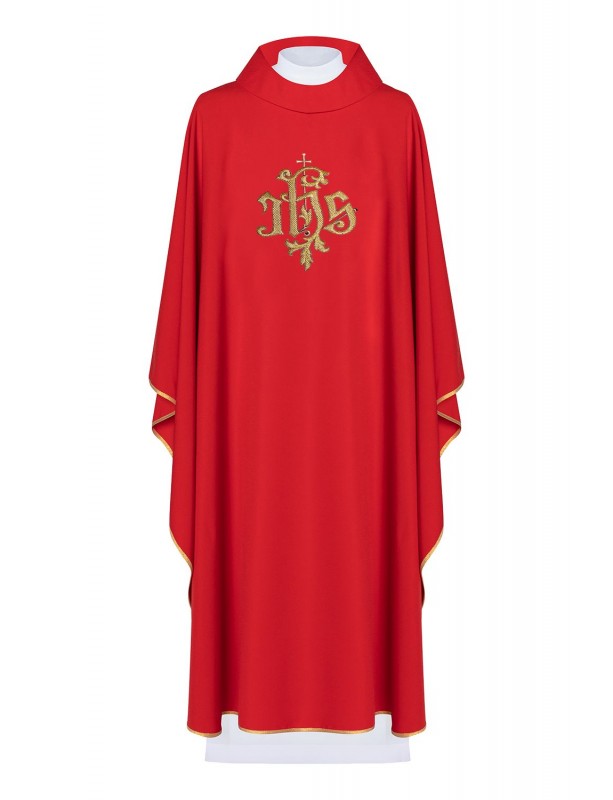 Embroidered chasuble with IHS symbol - red (H99)