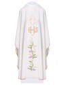 Embroidered chasuble with the symbol of IHS, Cross, and grapes - ecru (H107)