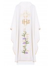 Embroidered chasuble with the symbol of IHS, Cross, and grapes - ecru (H107)