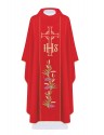 Chasuble brodée avec le symbole de l'IHS, la croix et les raisins - rouge (H109)
