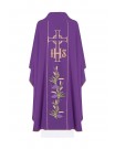 Chasuble embroidered with symbol of IHS, Cross and grapes - purple (H110)