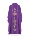 Chasuble embroidered with symbol of IHS, Cross and grapes - purple (H110)