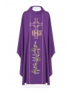 Chasuble embroidered with symbol of IHS, Cross and grapes - purple (H110)