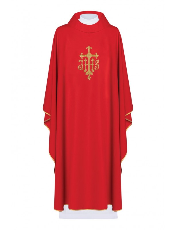Embroidered chasuble with IHS symbol - red (H113)