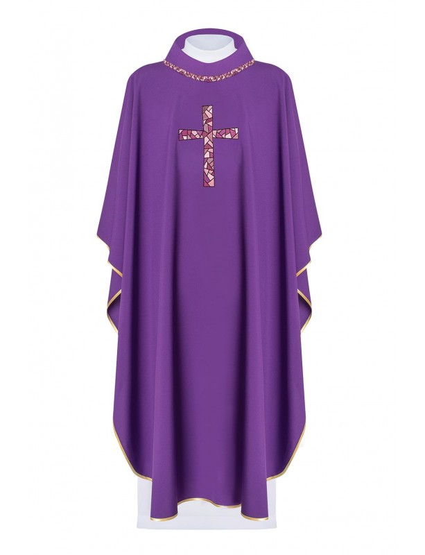 Messgewand bestickt mit dem Symbol des Kreuzes - Violett (H117)