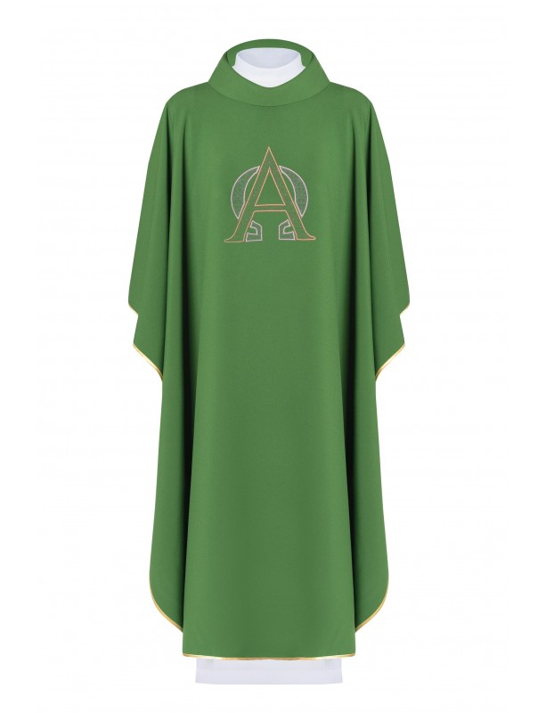 Ornat haftowany z symbolem Alfa i Omega - zielony (H127)