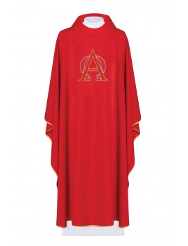 Besticktes Messgewand mit Alpha-und-Omega-Symbol - rot (H128)