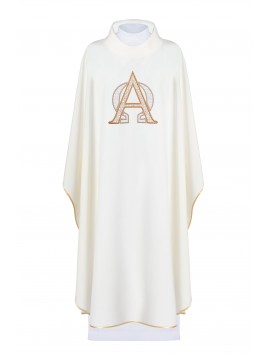 Chasuble embroidered with Alpha and Omega symbol - ecru (H130)