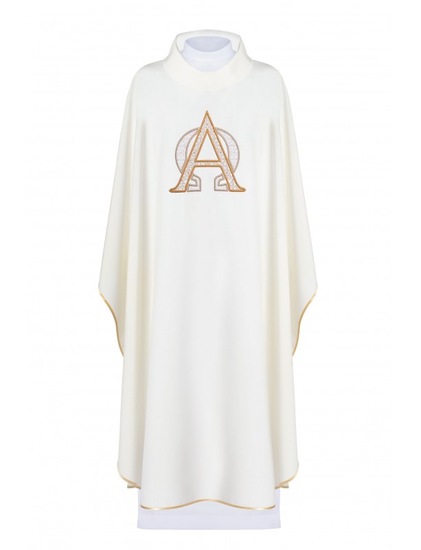 Chasuble brodée avec symbole Alpha et Omega - écru (H130)