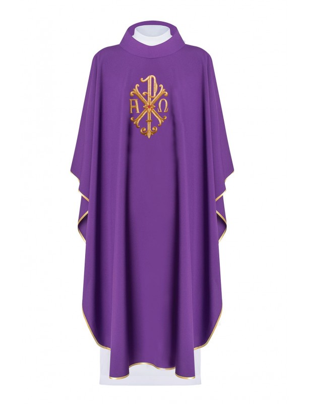 Embroidered chasuble Alpha, Omega and PAX symbol - purple (H135)