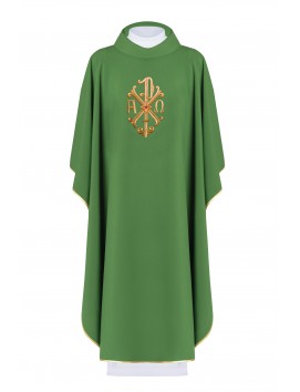 Embroidered chasuble with Alpha, Omega and PAX symbol - green (H136)