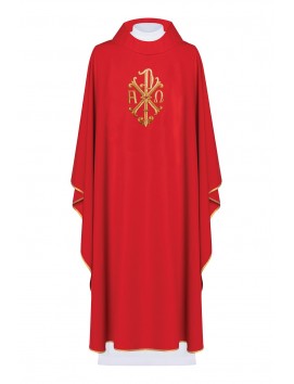 Chasuble brodée avec Alpha, Omega et symbole PAX - rouge (H137)