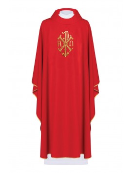 Embroidered chasuble with Alpha, Omega and PAX symbol - red (H137)