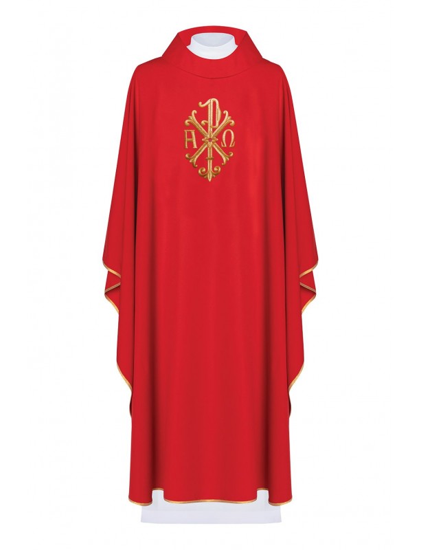 Casulla bordada con símbolo Alfa, Omega y PAX - roja (H137)