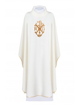 Embroidered chasuble with Alpha, Omega and PAX symbol - ecru (H138)