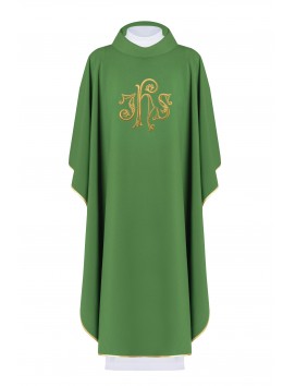 Embroidered chasuble with IHS symbol - green (H145)