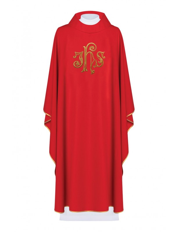 Embroidered chasuble with IHS symbol - red (H146)