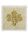Catholic Chalice Pall with Gold IHS Monogram Embroidery on Ecru Fabric