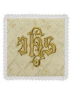 Catholic Chalice Pall with Gold IHS Monogram Embroidery on Ecru Fabric
