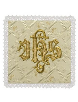 Catholic Chalice Pall with Gold IHS Monogram Embroidery on Ecru Fabric