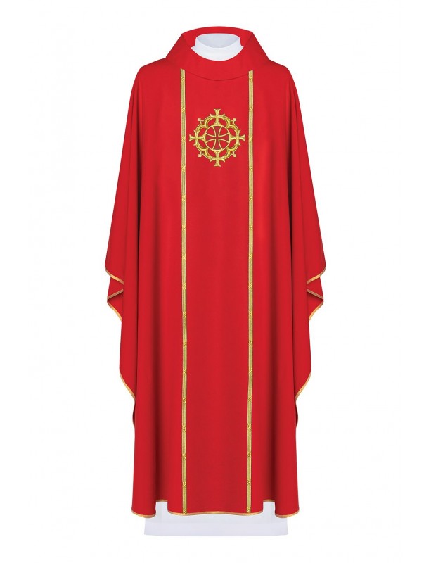Chasuble brodée avec le symbole de la Croix - rouge (H147)