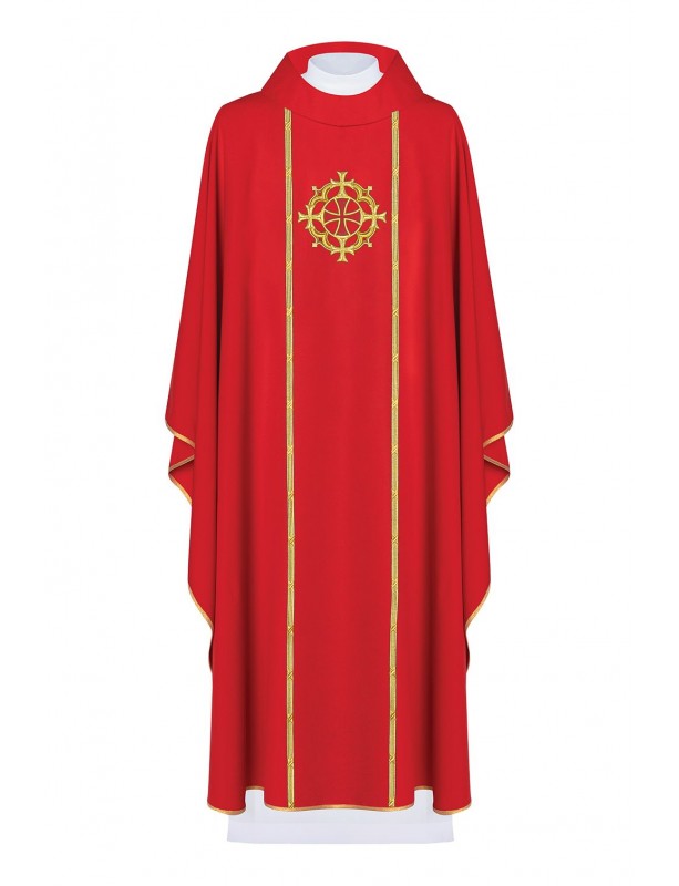 Embroidered chasuble with the symbol of the Cross - red (H147)