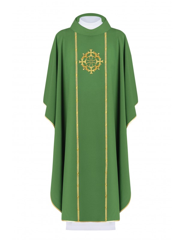 Casulla bordada con el símbolo de la cruz - verde (H148)