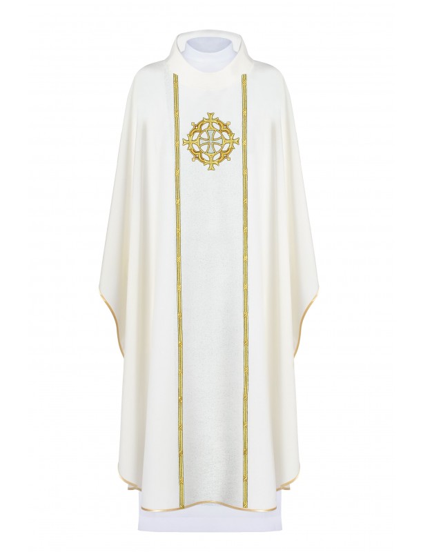 Casulla bordada con el símbolo de la cruz - cruda (H149)