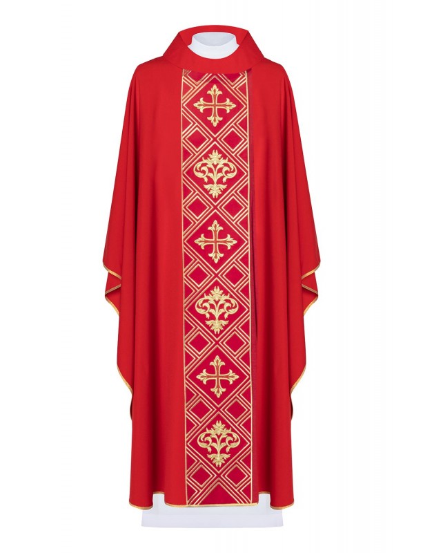 Chasuble embroidered with the symbol of the Cross - red (H153)
