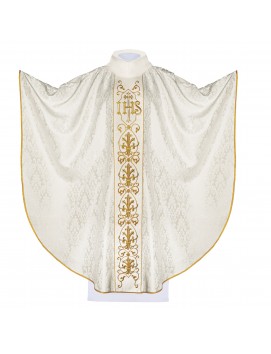 Chasuble richly embroidered IHS - ecru (H163)