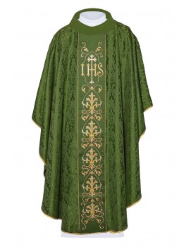 Chasuble richly embroidered IHS - green (H164)