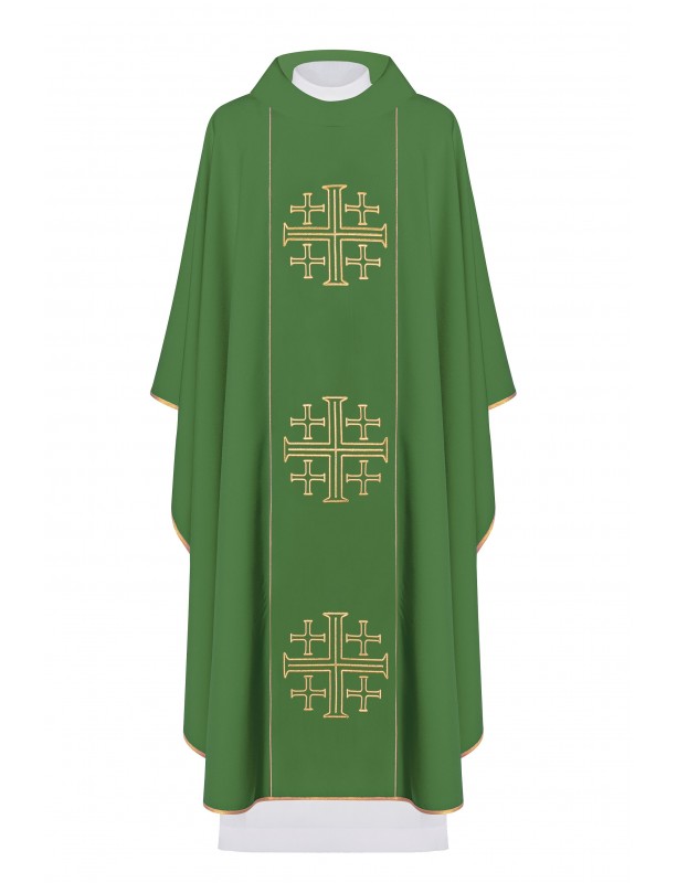 Chasuble embroidered Jerusalem Crosses - green (H167)