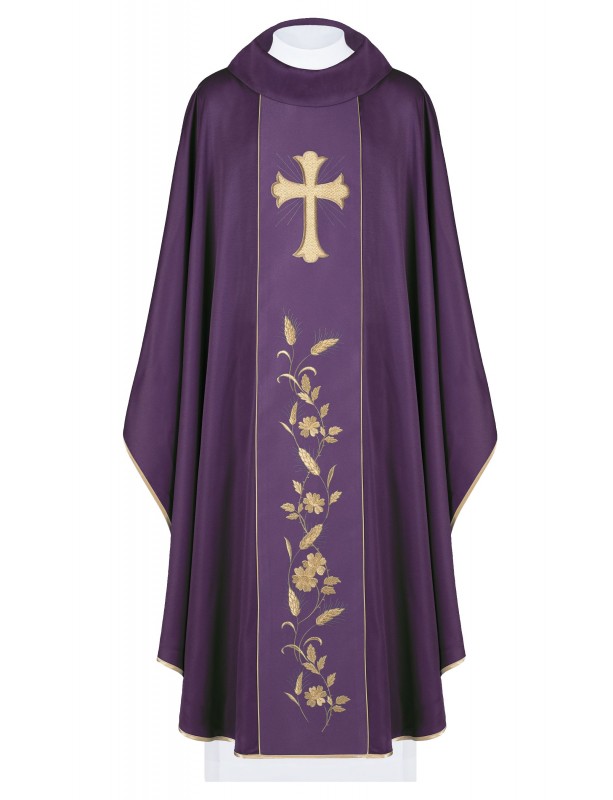 Chasuble brodée croix et épis - violet (H185)