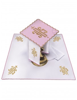 Chalice linen set pink embroidered IHS (30H)
