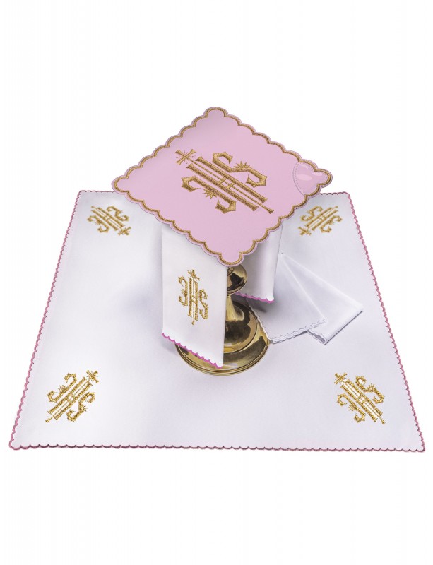 Set de linge de calice rose brodé IHS (30H)