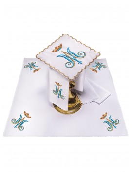 Chalice linen set embroidered Marian pattern (58H)