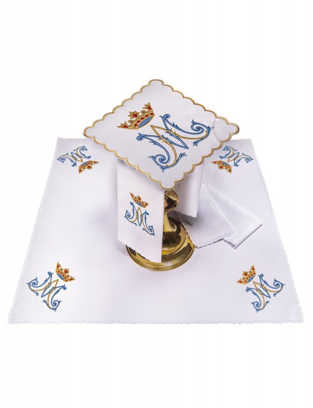 Chalice linen set embroidered Marian pattern (59H)