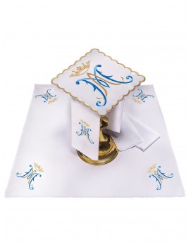 Chalice linen set embroidered Marian pattern (60H)