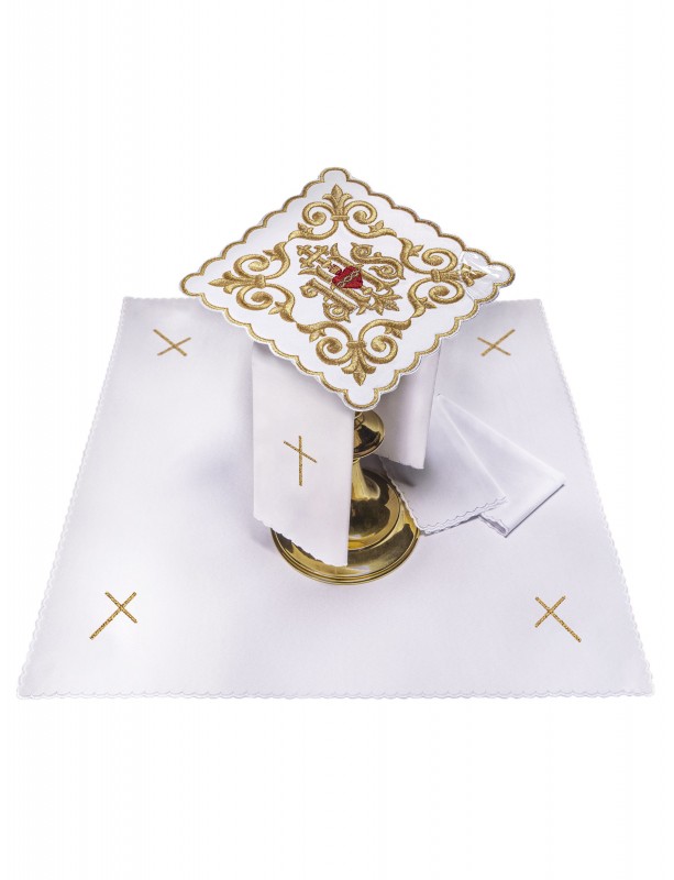 Chalice linen set embroidered IHS+ Crowned Heart (40H)