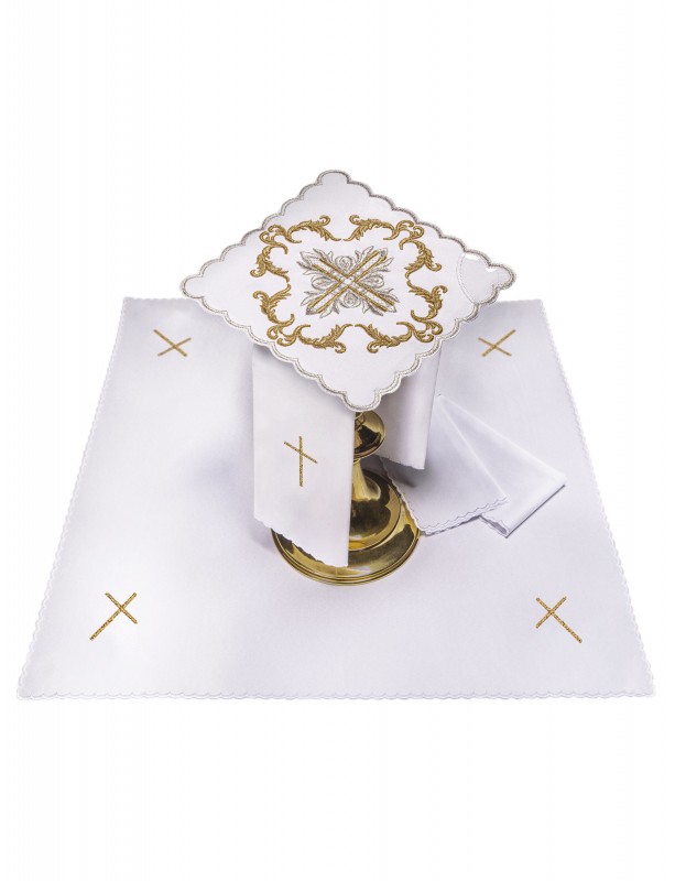 Parure de calice en lin avec croix brodée (43H)