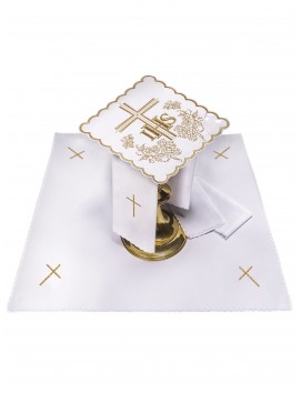 Chalice linen set embroidered IHS + cross (50H)