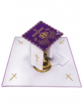 Chalice linen set embroidered IHS + cross (52H)