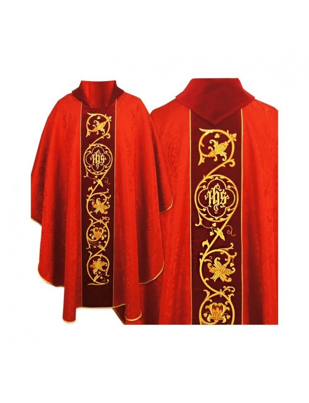 Ornat gotycki IHS - kolory liturgiczne - czerwony, złoty pas