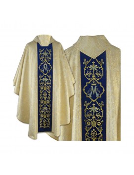 Marian chasuble embroidered gold, blue belt (33)